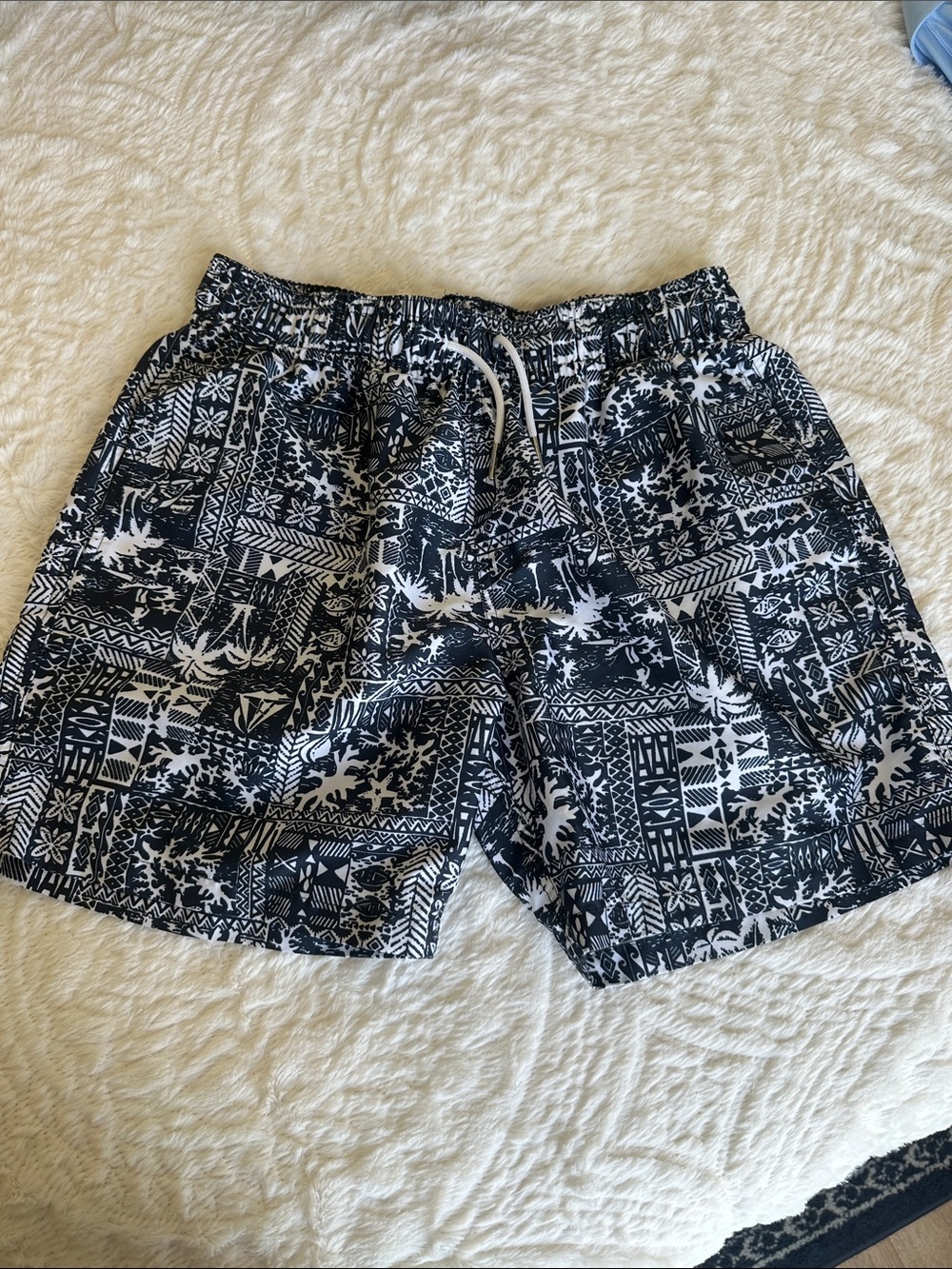 Slate & Stone Black and White Patterned Swim Trunks